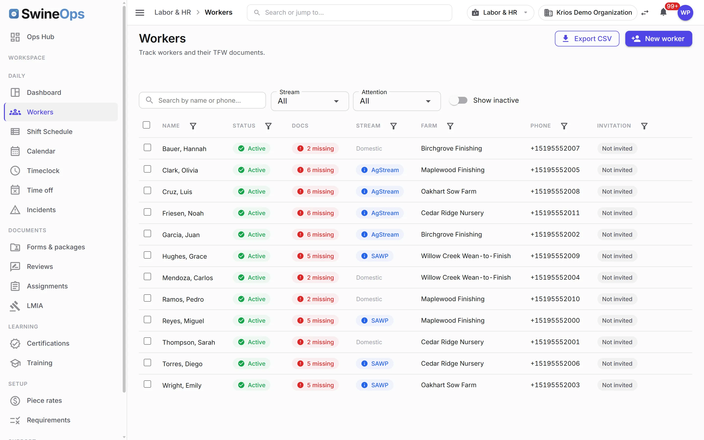 SwineOps Labor & HR — Worker profiles