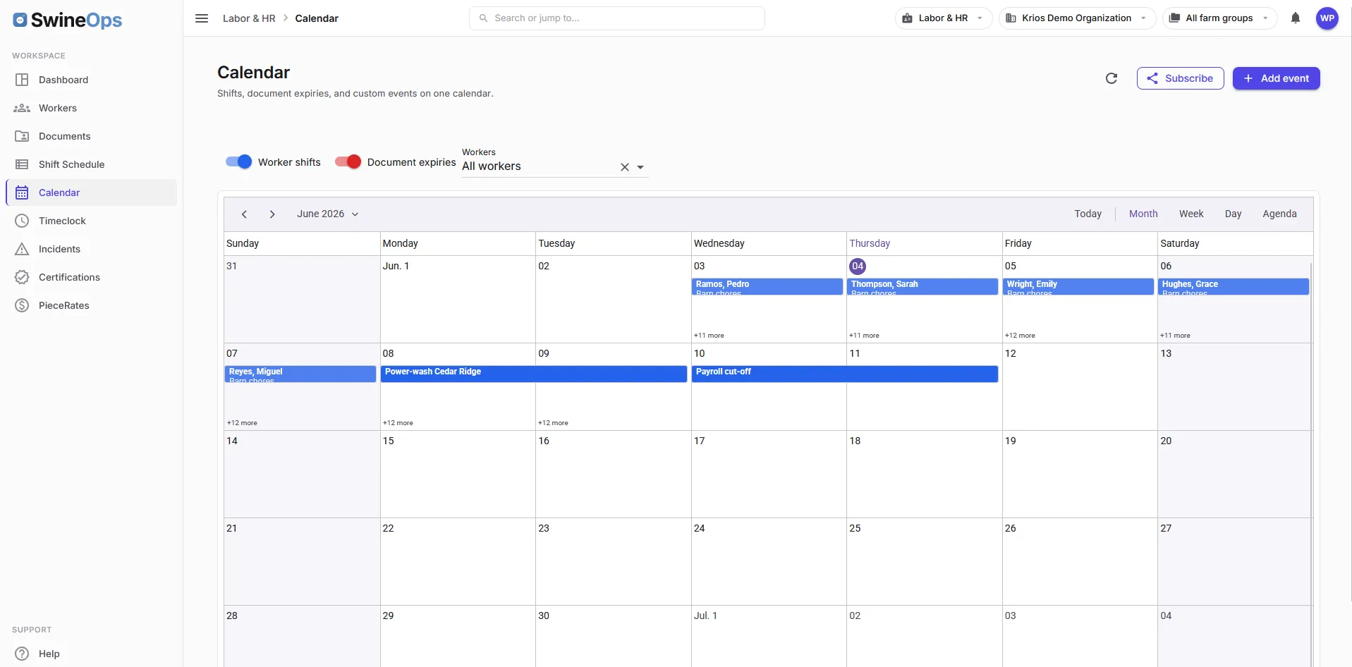 SwineOps Labor & HR — Shift scheduling